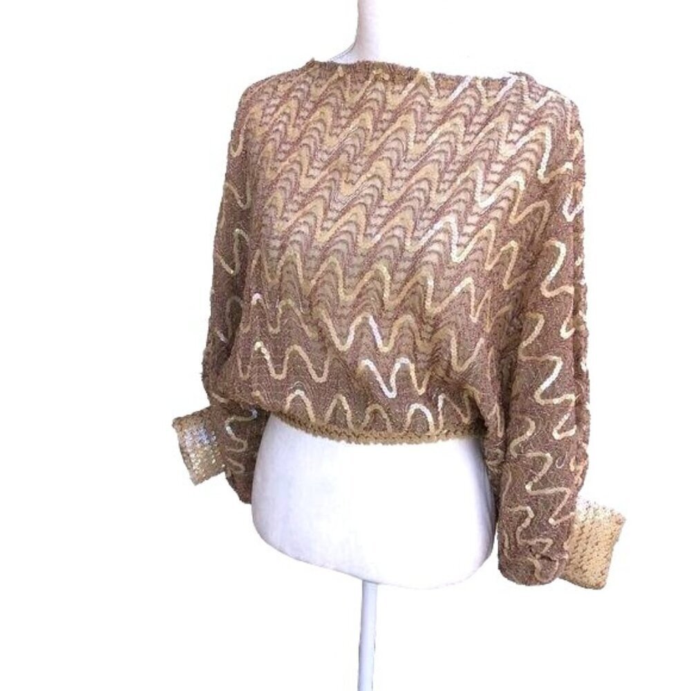St Martin Vintage Womens Top Size Medium Brown Slouchy Dolman Sleeve Sequin